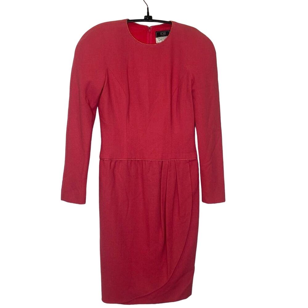Vintage 1980’s Carolina Herrera for Bergdorf Pink Wool Dress Sz 4 Pink Zip Close
